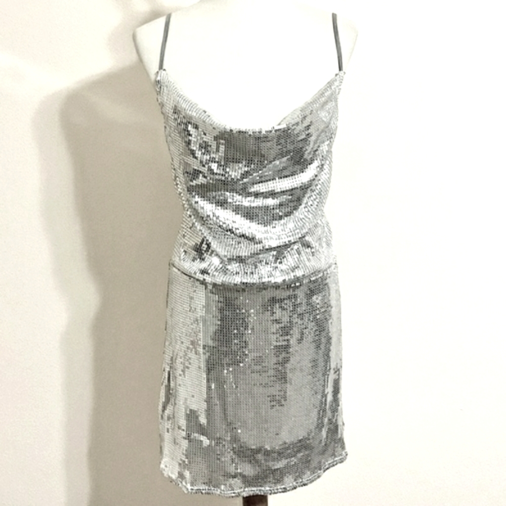 Kendall & Kylie Sequin Backless Mini Dress Silver 4-6